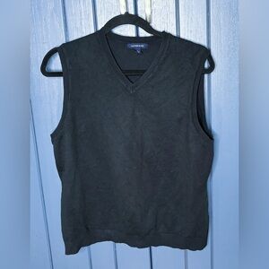 Lands End Solid Black V Neck Sweater Vest Large Norm Core Preppy Classic Staple